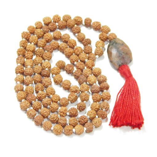 Rudraksha Mala with Unakite Faceted Tumble Pendant