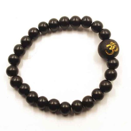 Picture of Ebony Wood Beads Bracelet With Carved Aum